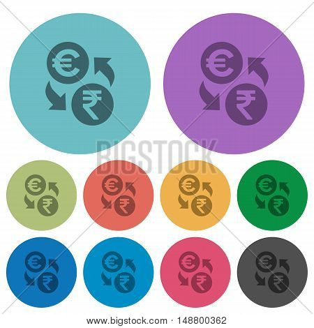 Color Euro Rupee exchange flat icon set on round background.