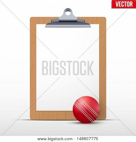 Coaching blank clipboard and cricket ball. Editable Vector illustration Isolated on white background.