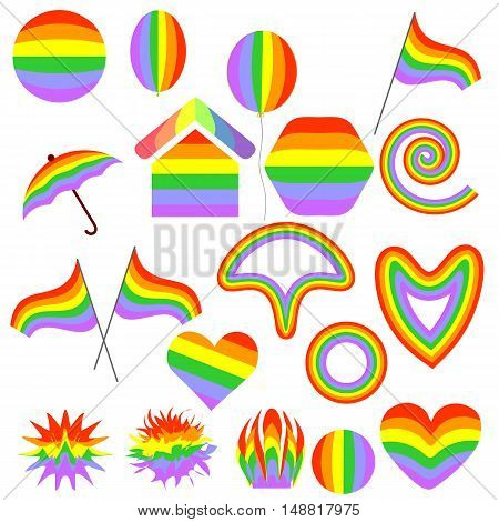 Large set of colorful symbols. Rainbow. Vector.
