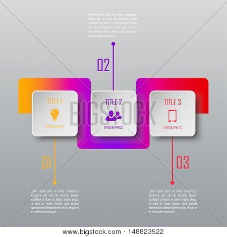 Three steps infographics. Infographic timeline template can be used for chart, diagram, web design, workflow layout