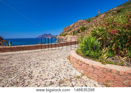 Historic old city center of Porto town near Piana Corsica France Europe.