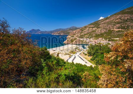 Historic old city center of Porto town near Piana Corsica France Europe.