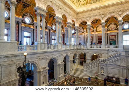 WASHINGTON D.C.,USA - AUGUST 12,2016 : Interior of the Library of Congress in Washington D.C.