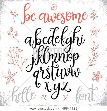 Hand written modern vector calligraphic script font, curly alphabet, letters for your design