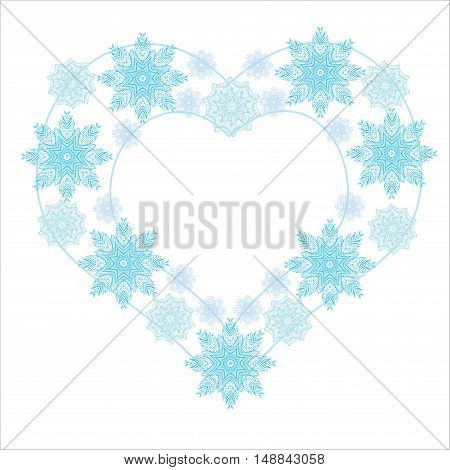 Snowflake heart winter flat desigh. Vector illustration. May used for Christmas card, New Year romantic design, scrapbooking, fabric, web elements, flyer, border
