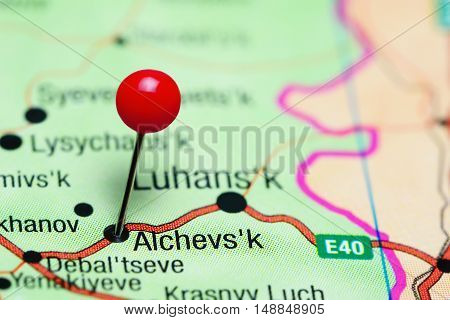 Alchevsk pinned on a map of Ukraine