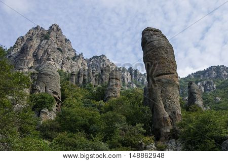 The Rock Formations Of The Demerdji Mountain. Valley Of Ghosts. Landscape Of Crimea, Russia. Ukraine