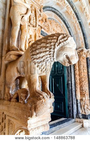 Trogir Croatia. Lawrence Cathedral middle Dalmatia medieval architecture (Historical Trogir is on UNESCO World Heritage List since 1997)