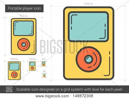 Portable player vector line icon isolated on white background. Portable player line icon for infographic, website or app. Scalable icon designed on a grid system.