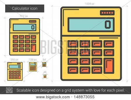 Calculator vector line icon isolated on white background. Calculator line icon for infographic, website or app. Scalable icon designed on a grid system.