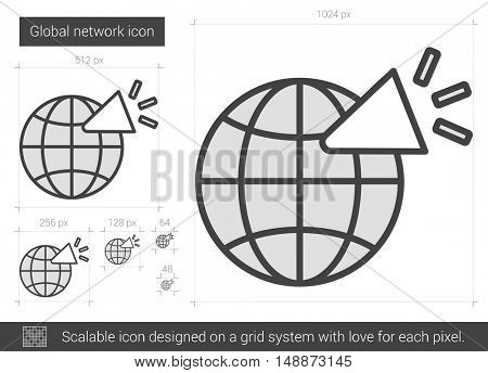 Global network vector line icon isolated on white background. Global network line icon for infographic, website or app. Scalable icon designed on a grid system.