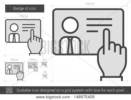 Badge id vector line icon isolated on white background. Badge id line icon for infographic, website or app. Scalable icon designed on a grid system.