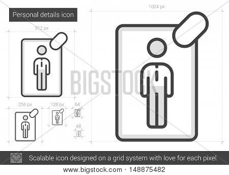 Personal details vector line icon isolated on white background. Personal details line icon for infographic, website or app. Scalable icon designed on a grid system.