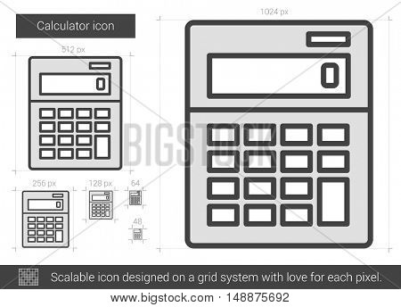 Calculator vector line icon isolated on white background. Calculator line icon for infographic, website or app. Scalable icon designed on a grid system.