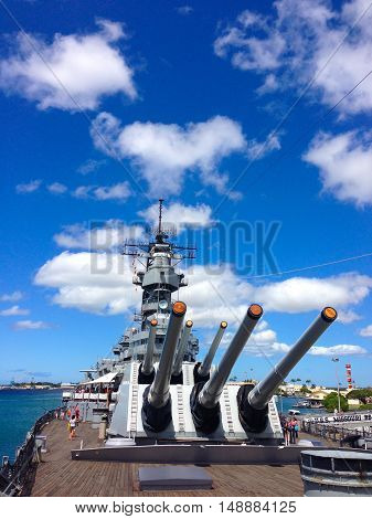 Warship in the waters of Pearl Harbour, Hawaii
