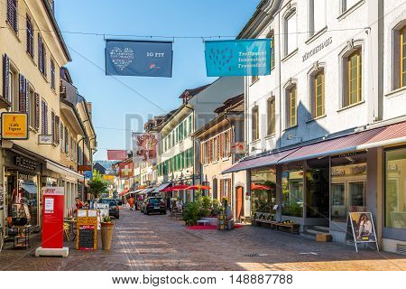 FRAUENFELD,SWITZERLAND - AUGUST 26,2016 - In the streets of Frauenfeld. Frauenfeld is the capital of the canton of Thurgau in Switzerland.