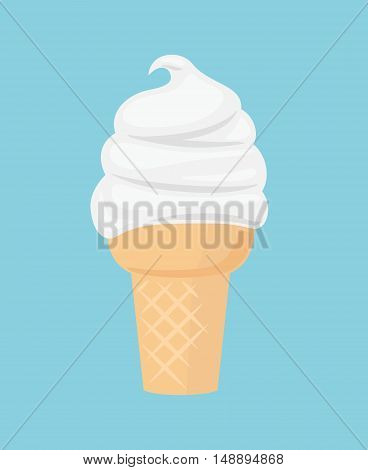 Ice cream flat icon. Icecream cone vector illustration isolated on blue