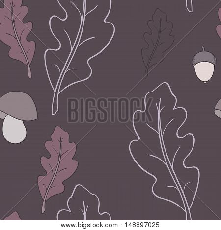 Oak leaf acorn seamless background vector illustration