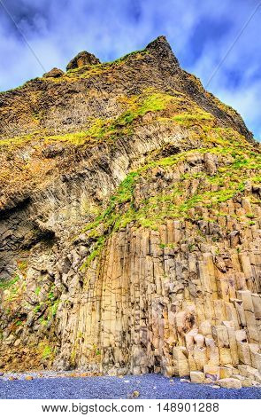 Reynisfjall Mountain at the Black Sand Beach of Reynisfjara - South Iceland