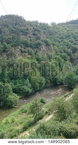 The Elzbach river near Eltz Castle in Rhineland-Palatinate, Germany