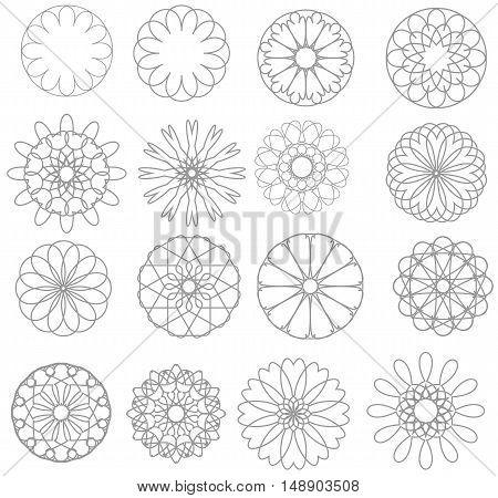 Set of round elements ornament for design. East Arabic Indian Turkish. Manadala. Yoga. Vector illustration.