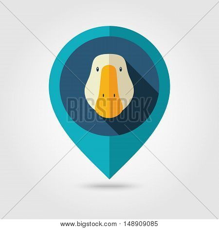 Goose flat pin map icon. Map pointer. Map markers. Animal head vector illustration eps 10
