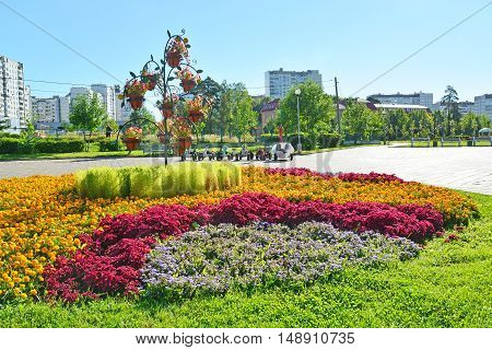 Moscow, Russia - September 01.2016. A flower bed in Zelenograd in Moscow, Russia