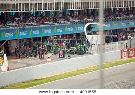 The racing car in lock-up garage during The Formula 1 Grand Prix at autodrome 