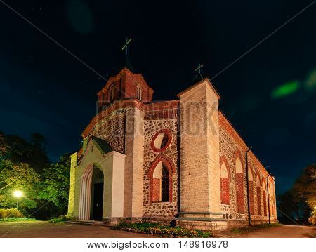 GUBANITSY, LENINGRAD REGION, VOLOSOVO DISTRICT, RUSSIA - SEPTEMBER 20, 2016: Kirch St. John the Baptist in Gubanitsah. Lutheran Church in the village Gubanitsy, parish center Kupanitsa Evangelical Lutheran Church of Ingria.