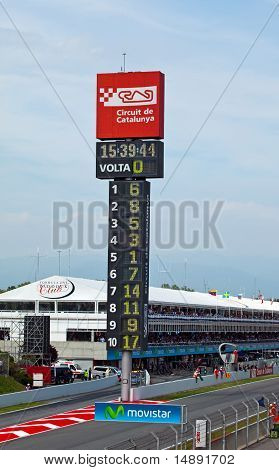 Finishing line and total board during The Formula 1 Grand Prix at autodrome 