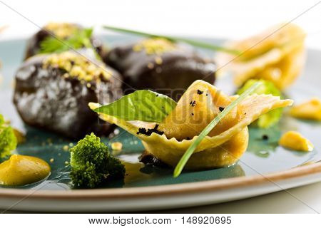 Glazed Beef Cheek with Tortellini and Broccoli