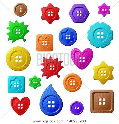 Collection of sewing buttons in different colors on white background