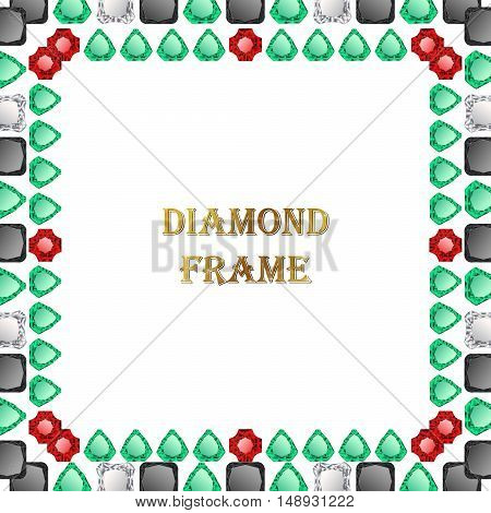 Diamonds square frame. Vector illustration jewelry. Abstract vector border on white background.