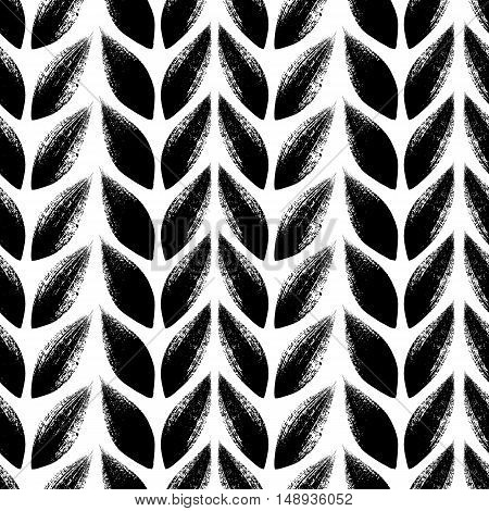 Knitted, tress or wheat ears seamless pattern. Hand drawn paint brush background. Vector illustration.