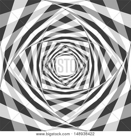 Vector Illustration. Monochrome Transparent Chessboard Striped Helix Expanding from the Center. Optical Illusion of Depth and Volume. Suitable for Web Design.