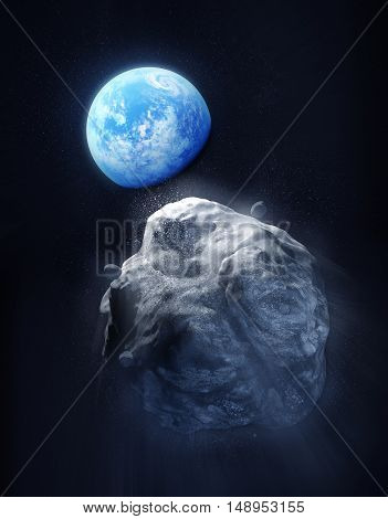 A large Meteor breaking up and heading towards planet Earth. 3D Illustration.