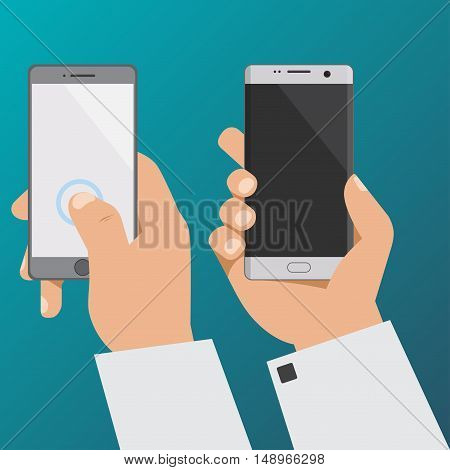 The hand with the phone in two positions