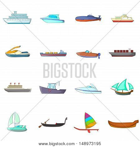 Ship and boat icons set in cartoon style. Marine and river vessels set collection vector illustration