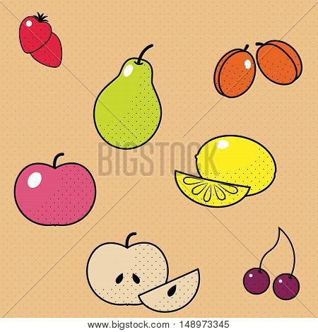 Vector Fruits and berries set. Pattern Texture.