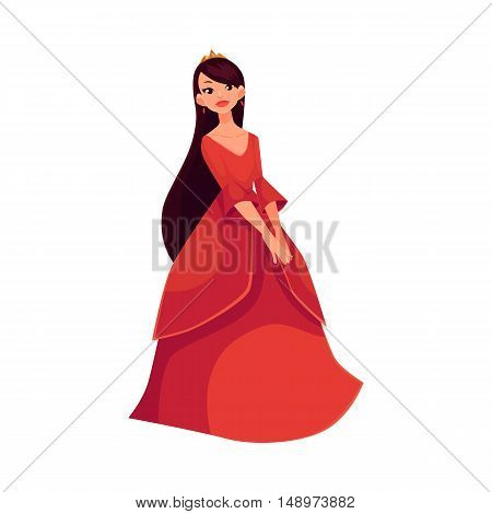Cute collection of beautiful princess, cartoon vector illustration isolated in white background. beautiful princess in evening gowns