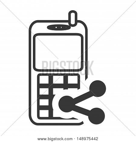 retro mobile phone device with share icon silhouette. vector illustration