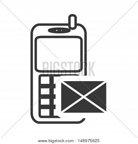 retro mobile phone device with mail envelope icon silhouette. vector illustration