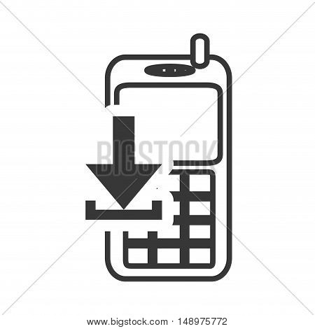 retro mobile phone device with download arrow icon silhouette. vector illustration