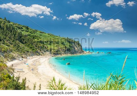 Avali beach, Lefkada island, Greece. Beautiful turquoise sea on the island of Lefkada in Greece.