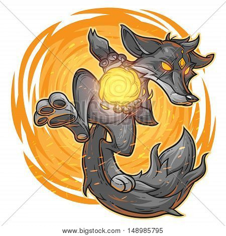 Vector illustration of a cartoon monster fire fox.