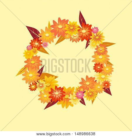 cute flowers autumn wreath on light background
