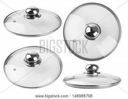 Glass lid from a pan isolated on white background