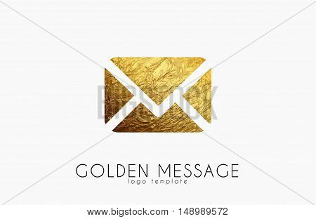 Message sign. Golden message logo. Envelope sign. Creative logo