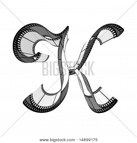 Filmstrip font. Front view. Letter k
