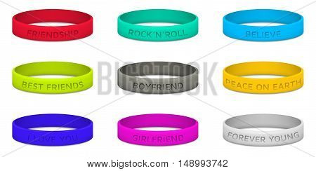 Set of multicolored rubber wristband. Vector illustration.